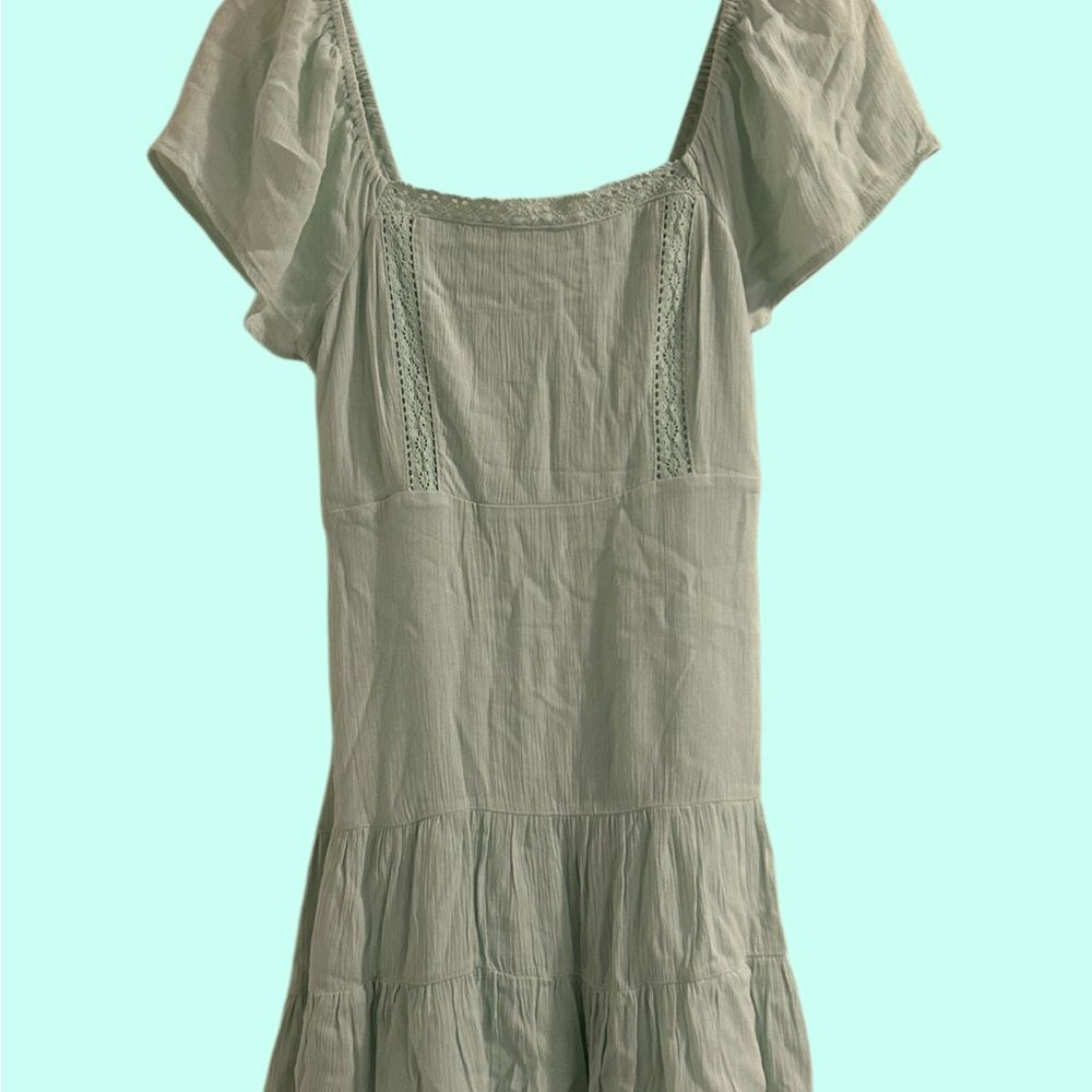 love, Fire Light Green Flutter Sleeve Mini Dress